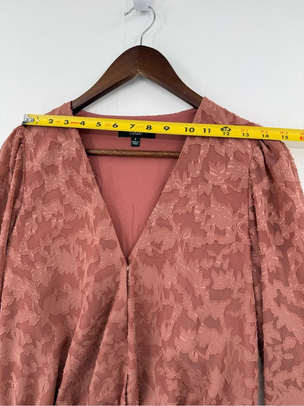 Lulu's Floral Lace Sheer Bodysuit Dusty Rose Pink Long Sleeve Puff Size S